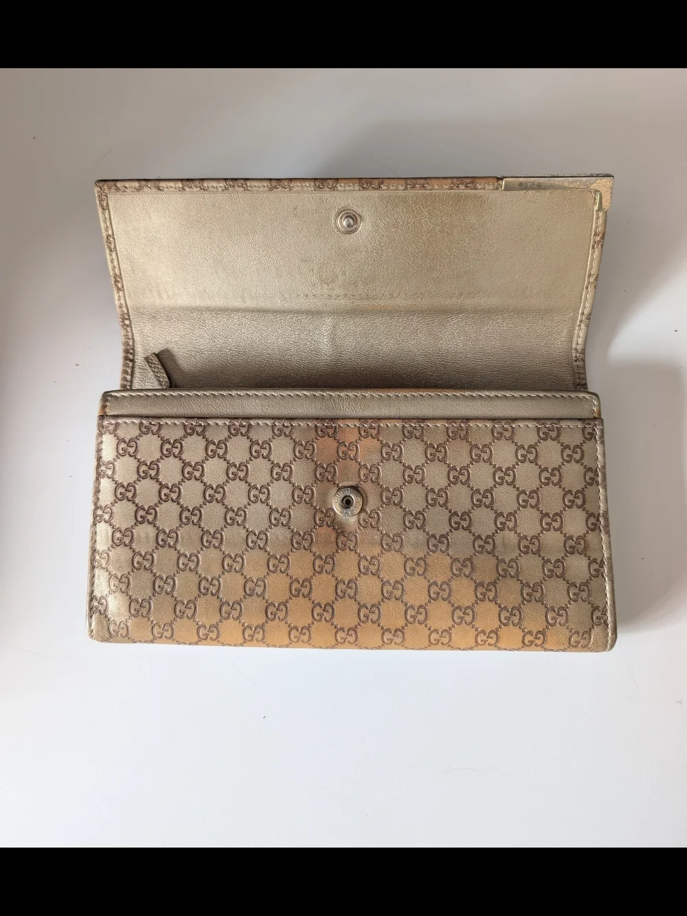 Gucci Guccissima Micro Gold Metallic Long Snap Wallet